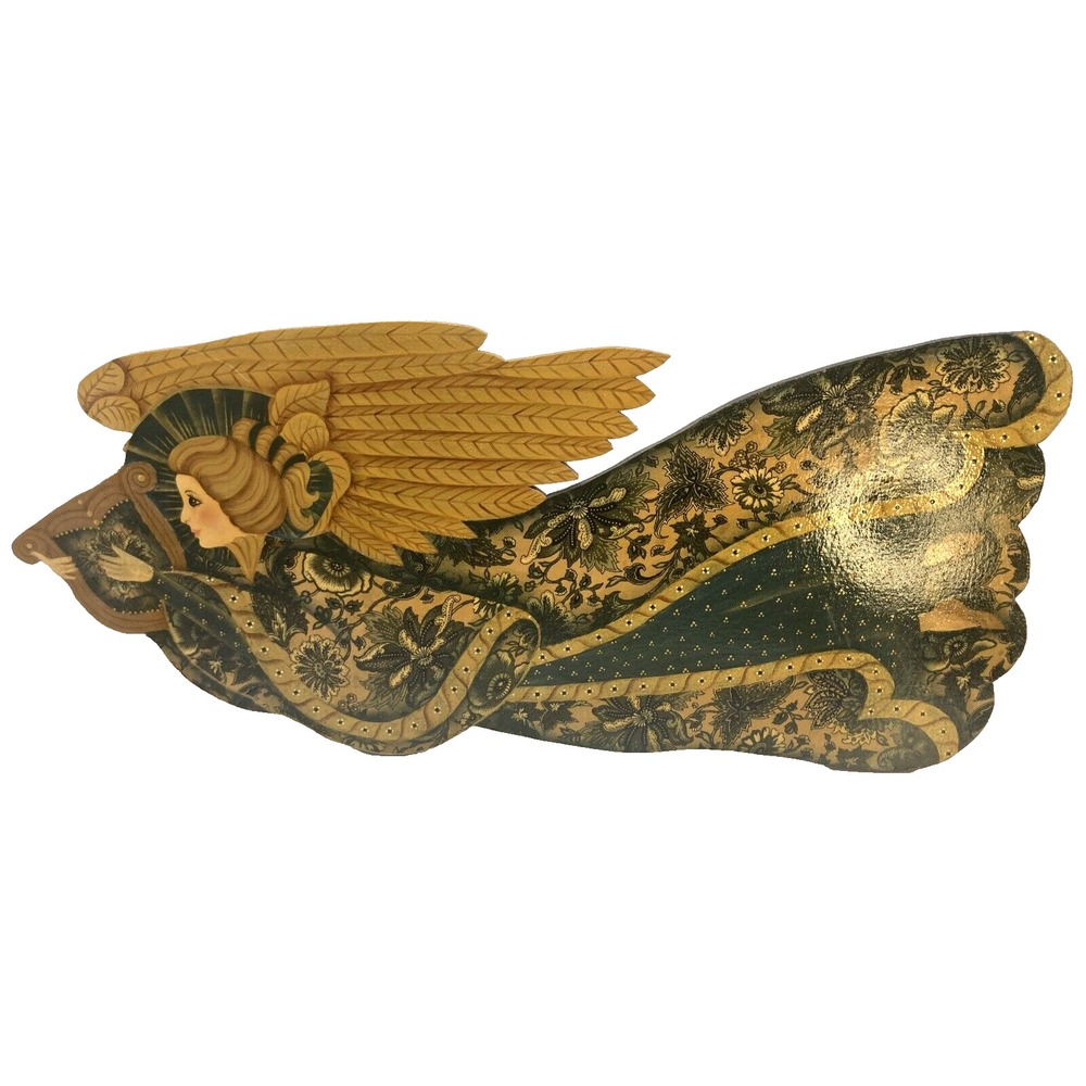 VTG Wooden Christmas Angel Wings Harp Hand‎ Painted Statement Piece Hang 22"x10"